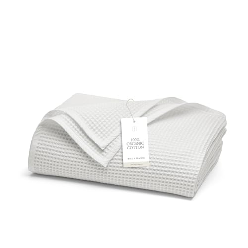 BOLL & BRANCH Waffle Bed Blanket - King/Cal King, White - Luxury 100% Organic Cotton - Soft, Lightweight and Breathable - Textured Waffle Weave