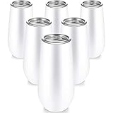 6 Pieces Stemless Champagne Flutes Double-insulated Champagne Tumbler with Lips, 6 OZ Stainless Steel Unbreakable Cocktail Cups for Coffee Wine Glass Tumbler (6 White)