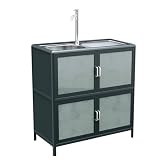 Kitchen Sink with Cabinet, Stainless Steel Single Bowl Utility Sinks with Faucet Accessories, Small Freestanding Undermounted Sink Storage Combo for Home Kitchen Laundry Room (31×17IN)