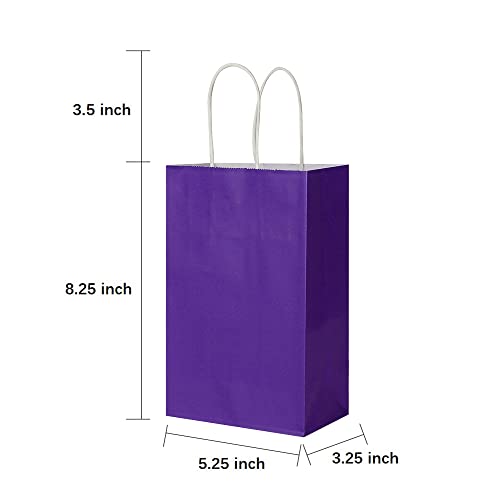 Oikss 100 Pack 5.25X3.25X8.25 Inch Small Kraft Bags With Handles Bulk, Paper Bags Birthday Wedding Party Favors Grocery Retail Shopping Business Goody Craft Gift Bags Cub Sacks (Purple 100Pcs Count) #TOP1