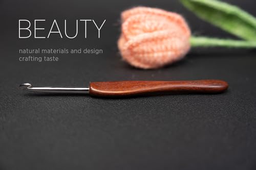 Image of SEVENSUN Mimosa 5.5mm Single Crochet Hook, Available in 0.6mm-6.5mm, Ergonomic Hand Polished Stainless Steel Inline Pointy Wood Handle Crochet Hook for Arthritic Hands, Mother's Day Gifts for Mom