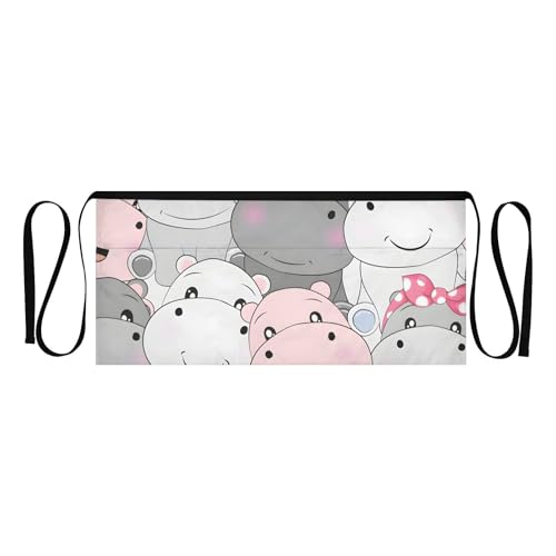 Happy Hippos - Delantal de cintura gris para mujeres y hombres con 3 bolsillos, impermeable y ligero para cocina, jardinería y arte, Happy Hippos Gray, Talla única, Happy Hippos Gray, Talla Única