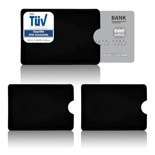 AntiSpyShop 3X RFID Schutzhüllen, TÜV geprüft, NFC Blocker - Kreditkarte, Bank EC Karte Datenschutz (3er Schwarz)