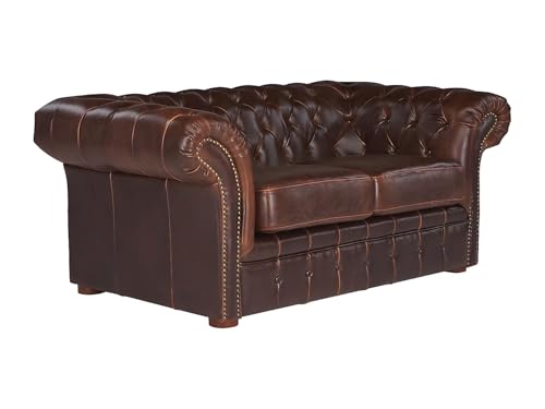 Vente-unique-Chesterfield Ledersofa 2-Sitzer - Vintage Leder - Braun - CLOTAIRE