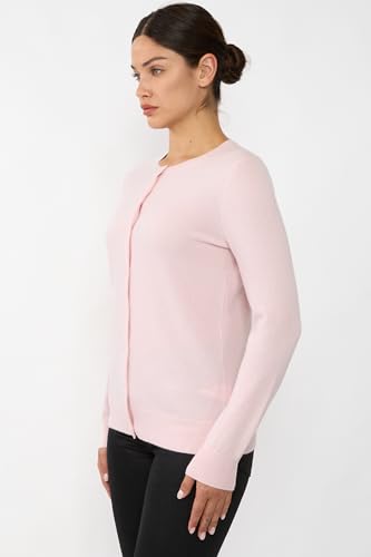 Image of JENNIE LIU Women's 100% Cashmere Button Front Long Sleeve Crewneck Cardigan Sweater