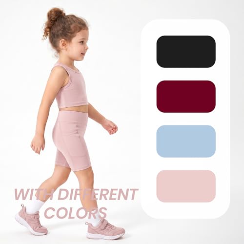 Image of Chichoo Girl's 2 Piece Athletic Outfits Workout Sets Sleeveless Crop Tank Tops and Bike Shorts Gymnastic Yoga Summer Kid 2-6Y