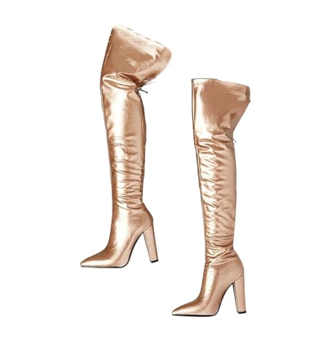Women's Over The Knee Boots Pointed Toe Square Heel Faux Leather Party Shoes