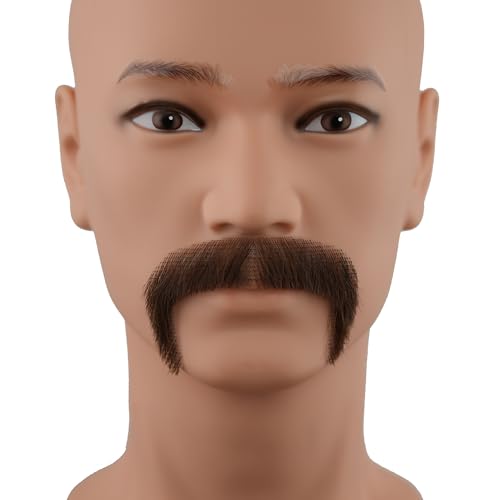 CliCling Human Hair Fake Beard One Pair of Hand tied Mustache for Men Realistic Lace Invisible False Beards for Costume Party Halloween Theater Performance Black Brown