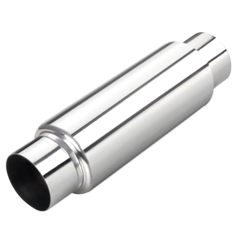 Image of LCGP 3 inch Inlet Universal Resonator Muffler, 3 inch Outlet 13.77 inch Overall Length Stainless Steel High Performance Muffler, Polished, Pass-Thru Design