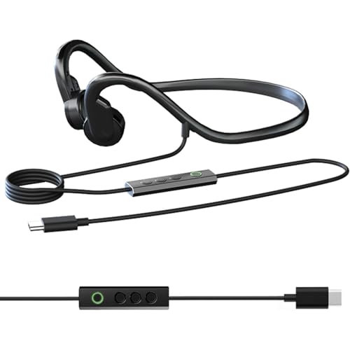 ZHQMG 有線骨伝導ヘッドホン Type-C、オープンイヤースポーツイヤホン、IPX4防汗イヤホン、マイク付きサイクリングやワークアウト用