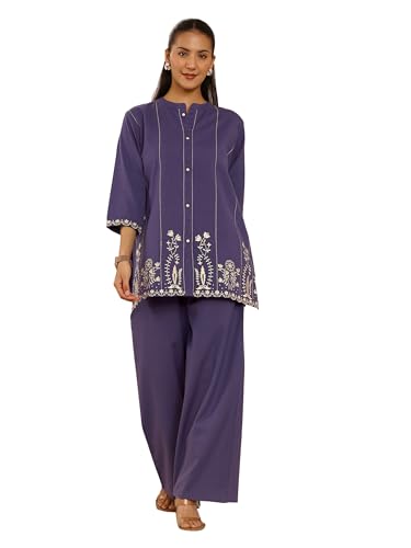 Image of Libas Embroidered Cotton Blend Straight Co Ord Set | daily wear | casual wear | office wear