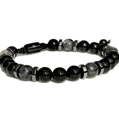 Mens Beaded Bracelet - Stone Jewelry, Black Onyx Hematite Bracelets, Mens Accessories, Adjustable2