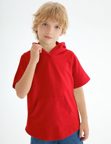 Image of Spring&Gege Boys Light Weight Short Sleeve Hoodie Casual Solid Pullover Hooded T-shirt with Pocket