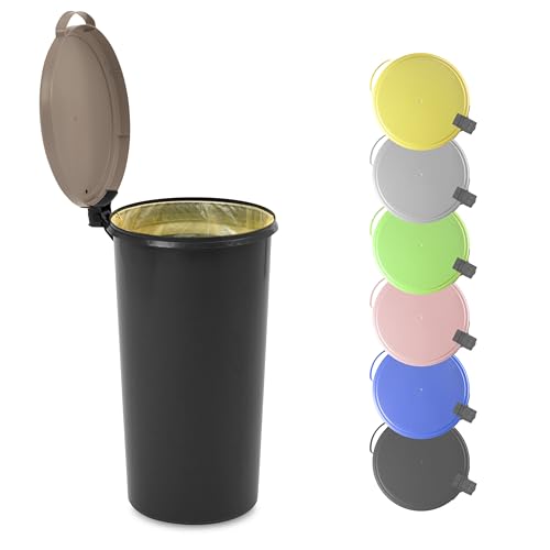 KUEFA VL 60l Müllsackständer, Mülleimer, Sammelbehälter mit Scharnierdeckel für den Gelben Sack, Pfandflaschen, Leergut (1, Cappuccino)