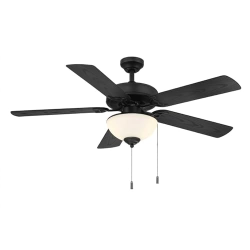 Wind River WR2123MB Dalton 52 Inch Indoor Outdoor Ceiling Fan | 1600 Lumens LED Bowl Light Kit E27 Base Bulbs | Matte Black Finish/Matte Black Blades | Pull Chain Control | AC Motor | Wet Rated