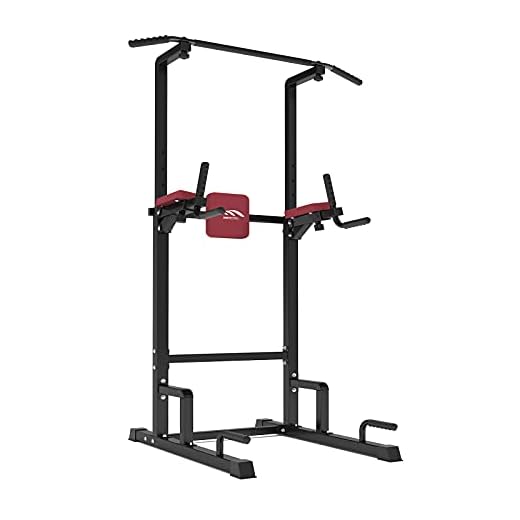 MBH Fitness Power Tower Pull Up Bar Dip Station Strength Training Workout Equipment for Home Gym, Adjustable Height Dip Bar (Black)