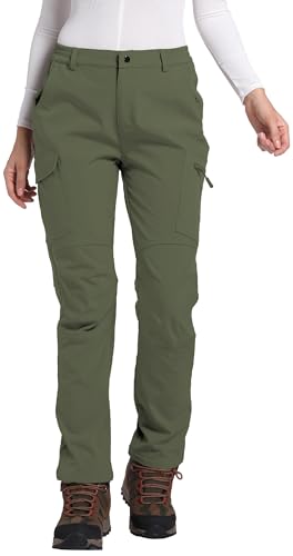 Women's Fleece Lined Waterproof Hiking Pants Insulated Softshell ...