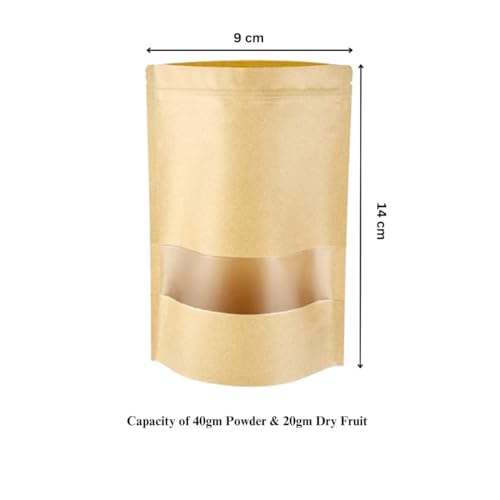 Image of ESKO Stand Up Ziplock Pouch - Reusable, Airtight Kraft Paper Storage Pouch(Brown)| 9X14 Cm(Pack Of 100)