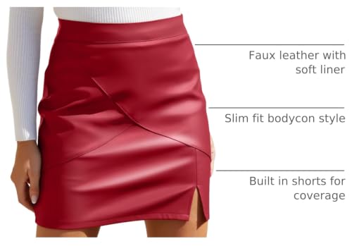 Image of We1Fit Womens Fuax Leather Skirt High Waisted Bodycon Pencil Mini Skirts with Shorts