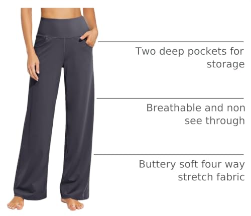 Image of Promover Wide Leg Pants Woman Yoga Pants with Pockets Stretch Loose Casual Lounge Sweatpants Petite /Regular /Tall