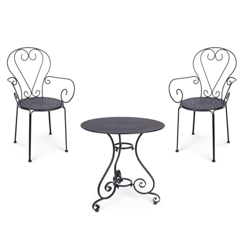 Decorspace Set "Etienne" Tavolino tondo con poltrone colorate in acciaio verniciato a polvere per giardino e bar finitura opaca (Kit 2 Poltrone con Tavolo Ø 70, Antracite)