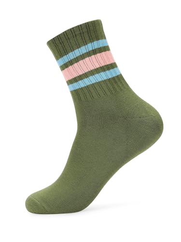 Image of Forony Women Tube Socks Anti Odor Crew Soft Combed Cotton Quick Dry Moisture Wicking Breathable Socks with Strips
