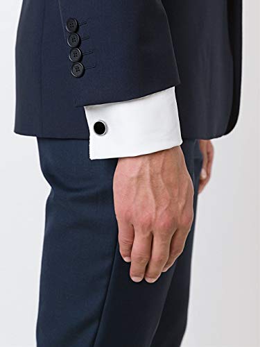 Image of Men's Black Onyx Cufflink & Tuxedo Shirt Stud Set, 16mm Rhodium-Plated Brass, Elegant Gift Box