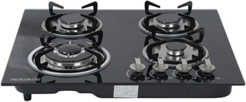 TVTガスコンロ、4バーナーガスストーブガスコンロコンロ、 強化ガラスガスストーブ、ステンレスコンロ、中華鍋バーナー ブラック、強化ガラス自動パルス点火、4密閉バーナーキャスト、ビルトインガスストーブ、家庭用レストランキッチンレンジ点火キャンプ屋外用 (四
