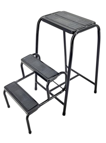 Banqueta Escada 3 Degraus Dobrável Hospitalar Doméstica Em Aço Preto - Someway