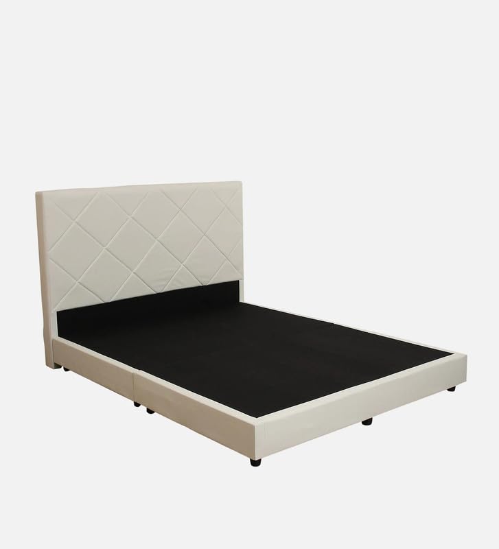 Image of Mintwud Pepperfry Solid Wood Queen Size Bed Without Storage for Bedroom Furniture | Upholstered Leather Bed Wooden Double Bed Cot Palang for Living Room Home and Hotels (Beige Finish)