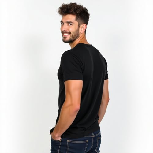 Image of ALOVA Men's Printed Polyester Sportswear T-Shirt - Black, Round Neck, Half Sleeves, Comfort and Performance in Gym, Training, and Outdoor Sports