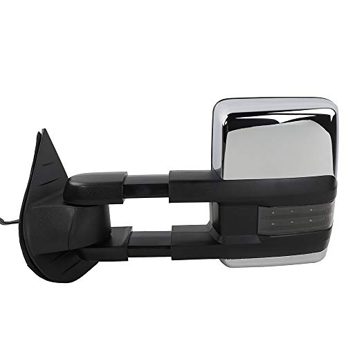 Motoos Towing Mirrors Replacement For 2007-2014 Chevy Silverado Gmc Sierra (07 For New Body Style Only) Smoke Power Heated Manual Telescoping With Led Arrow Signal Light Side Mirrors Chrome #TOP4
