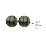 14K White Gold Black Cultured Tahitian Pearl Earrings Stud 9-9.5mm AAA High Luster
