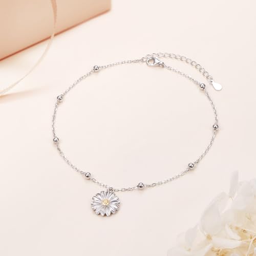 Image of FLYOW S925 Sterling Silver Anklet for Women Summer Boho Beach Charm Adjustable Foot Ankle Bracelet Jewelry Birthday Gift