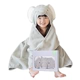 [BabyGoo] ふんわり ベビーバスローブ 出産祝い オーガニックコットン100％ 安全検査合格品 バスタオル おくるみ 男の子 女の子 新生児 クマ ゾウ カバ ウサギ アヒル サル (JP, 年齢, 0か月, 6歳, 60*120cm, ゾウ)
