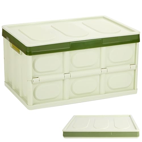 Xevinas Boîte pliante 52 x 36 x 29 cm - Panier à provisions pliable en plastique PP renforcé - Boîte en plastique solide avec couvercle - Facile à transporter - Boîte de rangement pour cuisine, salle