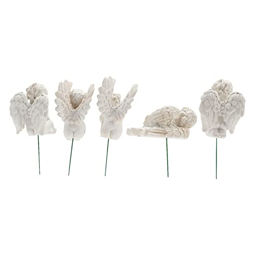 Pssopp Garten Engel Dekofiguren auf Stab, 5 Stück, Weiße Amor Figuren aus Kunstharz, Miniatur Feenfiguren für Terrasse und Rasen