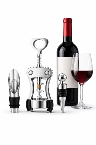 Prenium 3-Piece Bottle Opener Set - Heavy-Duty Corkscrew Aerator Pourer & Vacuum Stopper for Wine Beer & All Bottles Gift Set for Home Bars & Parties