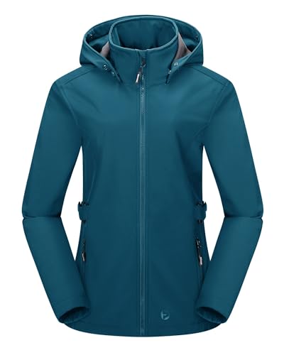 Outdoor Ventures Damen Softshelljacke Kurze Gefütterte Funktionsjacke Wasserdichte Übergangsjacke mit Abnehmbarer Kapuze Regenjacke Outdoor Regenmantel Softshellmantel für...