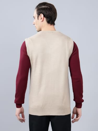 Image of Cantabil Checkered V-Neck Sleeveless Regular Fit Mens Casual Sweater | Casual Sweater for Men | Mens Sweater for Winter Wear (P MSWT00124)