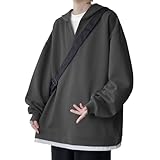 [Bligo] 秋服 メンズ パーカー 大きいサイズ vネック 重ね着風 無地 ゆったり 人気 ドロップショルダー 長袖 カジュアル ロングTシャツ 丸襟 おしゃれ 快適 プルオーバー 速乾性 普段着 春 冬 Dark Gray-8XL