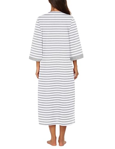 Image of Ekouaer Women Zipper Robe 3 /4 Sleeves Loungewear Dress Full Length Sleepwear Pockets Housecoat Nightgown Long Bathrobe