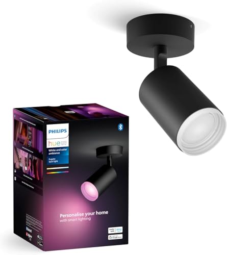 Philips Hue White & Color Ambiance Fugato 1er Spot, schwarz 1x350lm, dimmbar, 16 Mio. Farben, steuerbar via App, kompatibel mit Amazon Alexa (Echo, Echo Dot), neue Generation 1