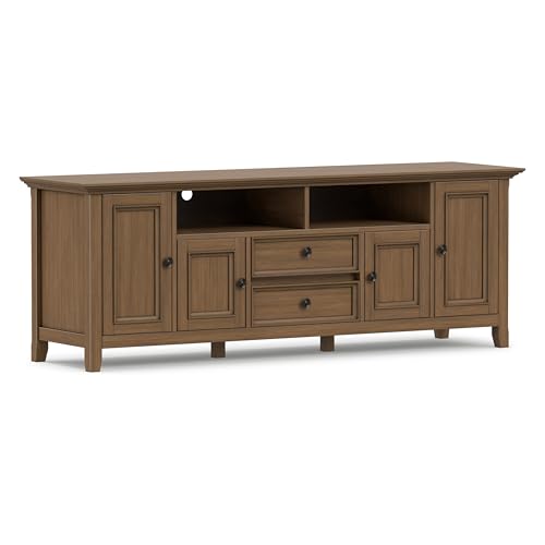 Image of SIMPLIHOME Amherst 72 inch Wide Wood TV Stand in Rustic Natural Aged Brown