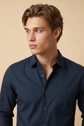 Image of Peter England Men's Slim Fit Full Sleeve Casual Shirt in Twill Weave Cotton