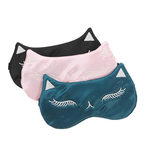 GOOHOCHY 3個可愛い猫柄シルク製遮光アイマスク 軽量柔らかい親肌仕様 夜間睡眠用 旅行 飛行機 ホテル対応 快適遮光と目元リラックス