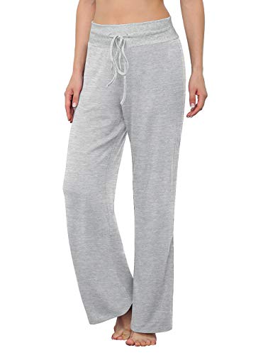 Longyuan Womens Drawstring Palazzo Comfy Loungewear Wide Leg Pants Elastic Pajama Bootcut Sweatpant X-Large Gray #TOP4