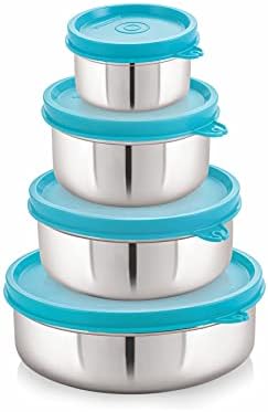 STEELLOCK Stainless Steel Airtight Container | Leak Proof Container/Storage/Lunch Box with Lid | BPA Free, Durable & Rust-Proof | SL-11-22-32-42-set of 4, 120ml, 250ml, 500ml & 700ml each, Turquoise