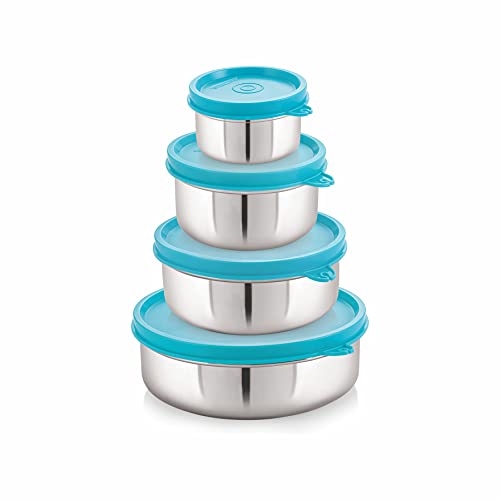 STEELLOCK Stainless Steel Airtight Container | Leak Proof Container/Storage/Lunch Box with Lid | BPA Free, Durable & Rust-Proof | SL-11-22-32-42-set of 4, 120ml, 250ml, 500ml & 700ml each, Turquoise