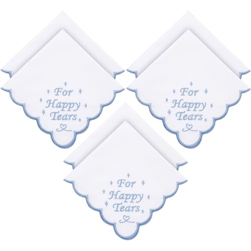 Image of Tioncy 6 Pcs Wedding Handkerchiefs 12 Inch Bride Embroidered Handkerchiefs Something Blue Cotton Hankies Gifts for Wedding